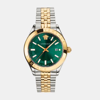Hellenyium-VK Men Quartz Green Dial Analog Stainless Steel Watch VEVK00620