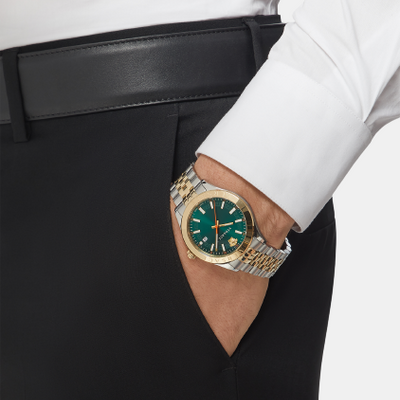 Hellenyium-VK Men Quartz Green Dial Analog Stainless Steel Watch VEVK00620