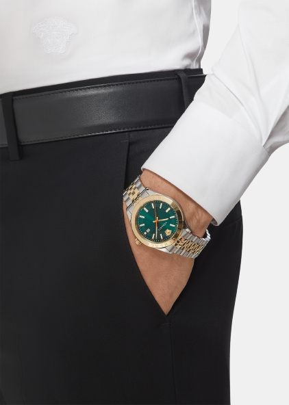 Hellenyium-VK Men Quartz Green Dial Analog Stainless Steel Watch VEVK00620