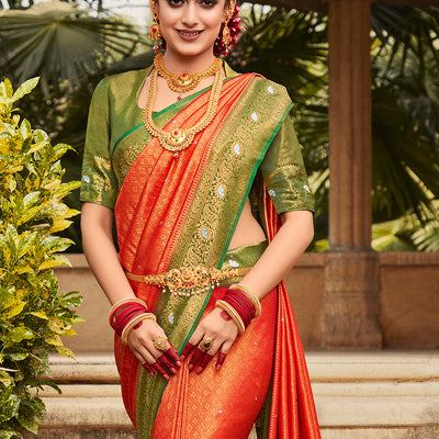 Red And Green Kanjivaram Saree