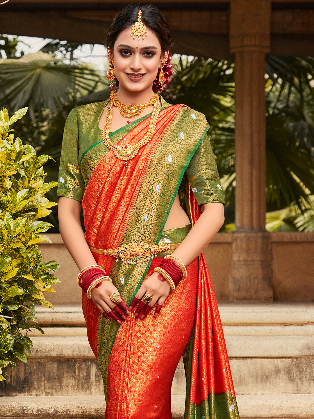 Red And Green Kanjivaram Saree
