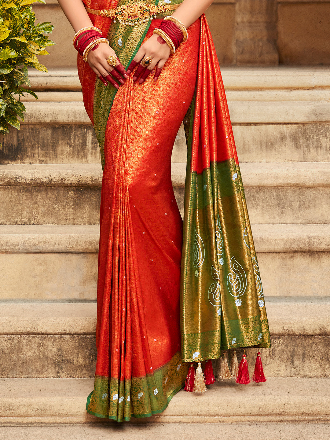 Red And Green Kanjivaram Saree