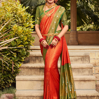 Red And Green Kanjivaram Saree