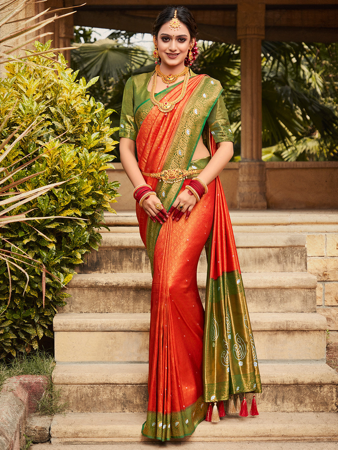 Red And Green Kanjivaram Saree