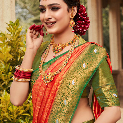 Red And Green Kanjivaram Saree