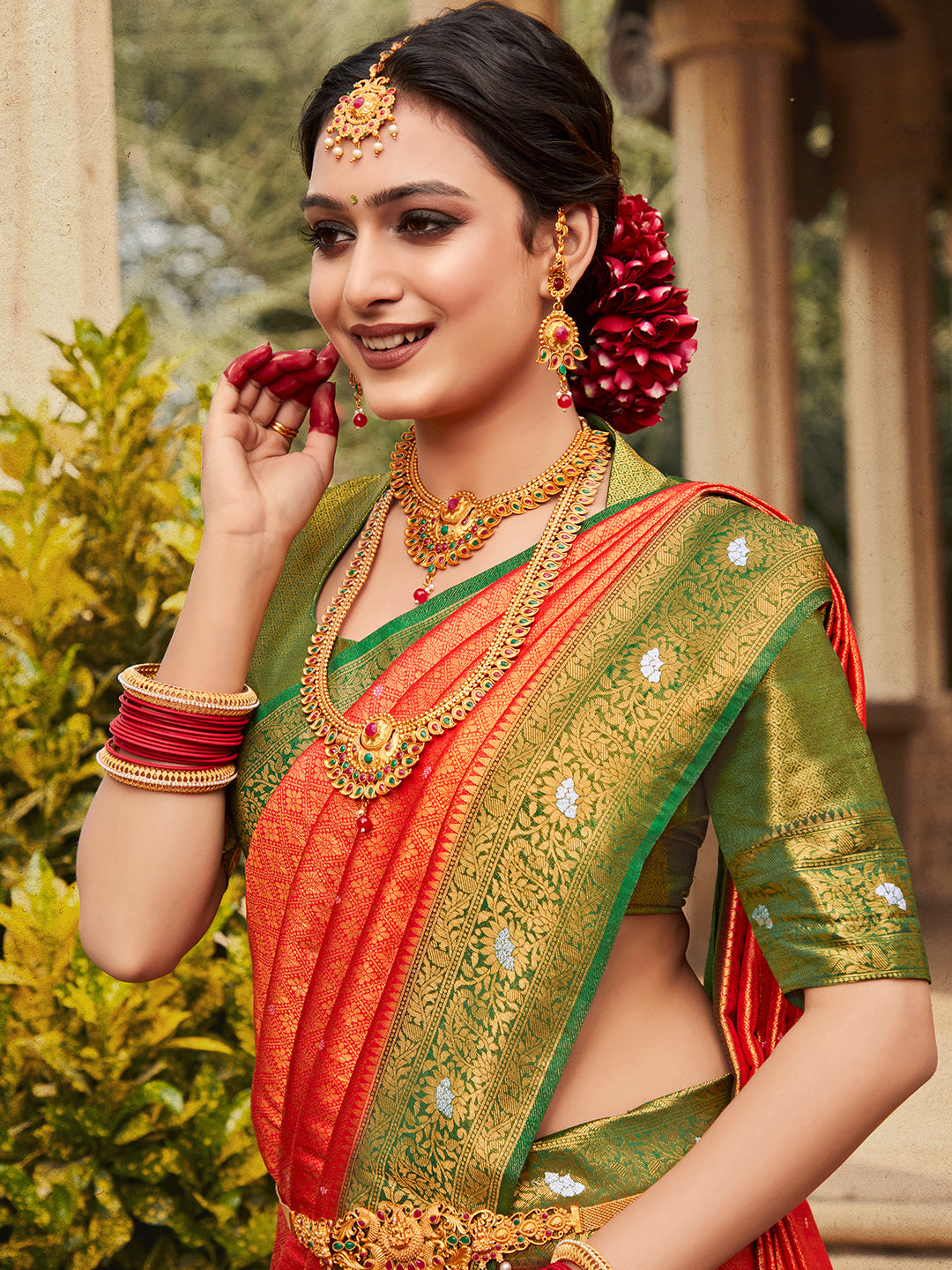 Red And Green Kanjivaram Saree