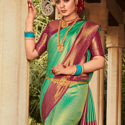 Green And Brown Kanjivaram Saree