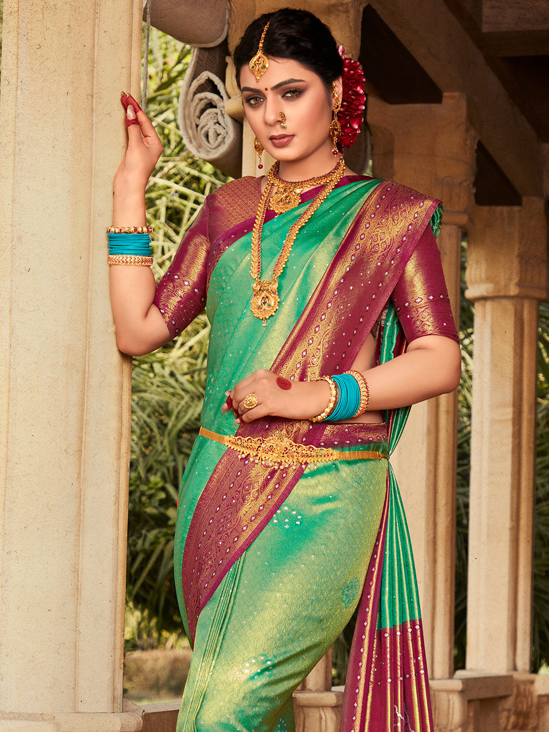 Green And Brown Kanjivaram Saree