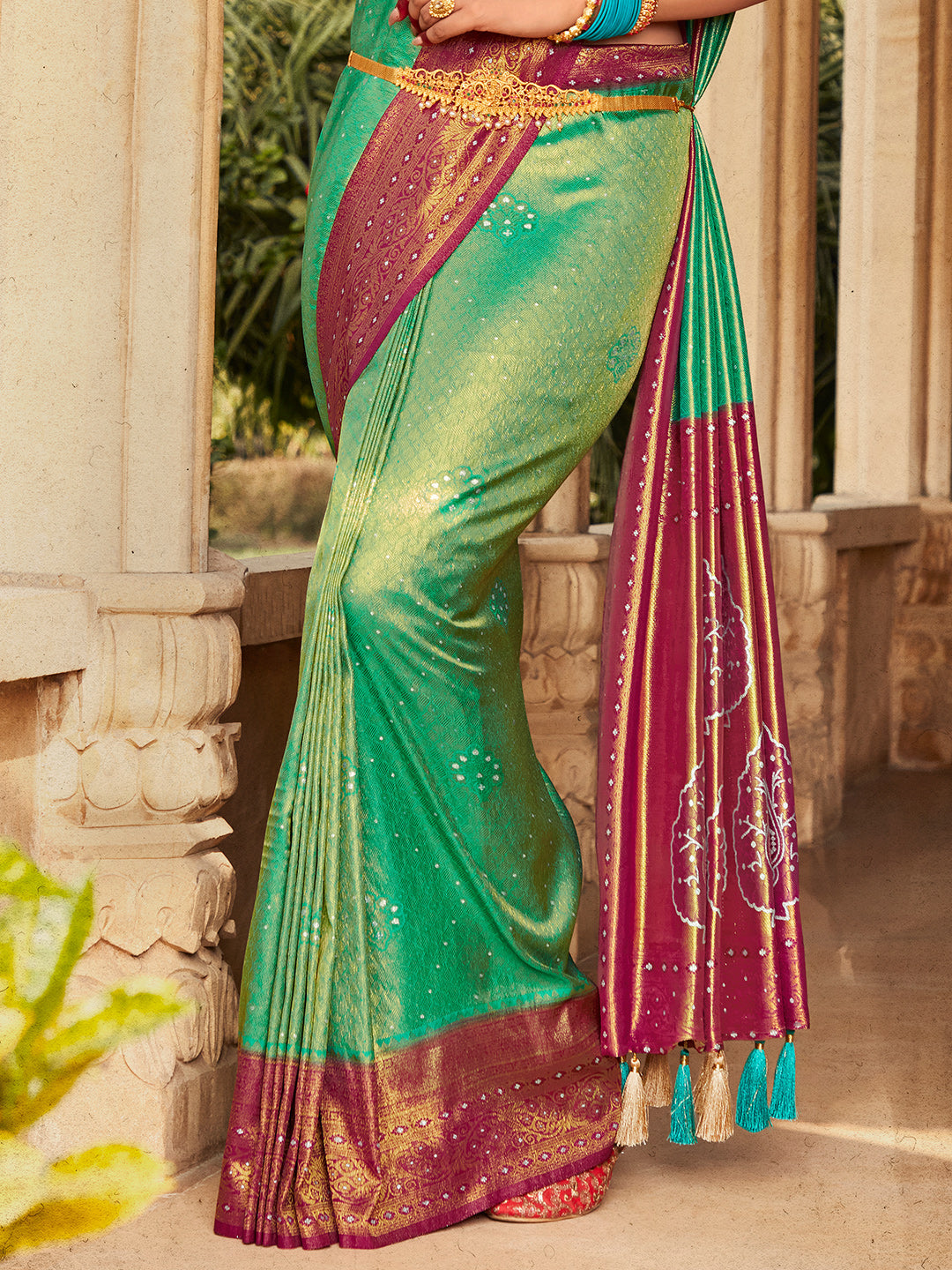 Green And Brown Kanjivaram Saree