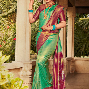 Green And Brown Kanjivaram Saree