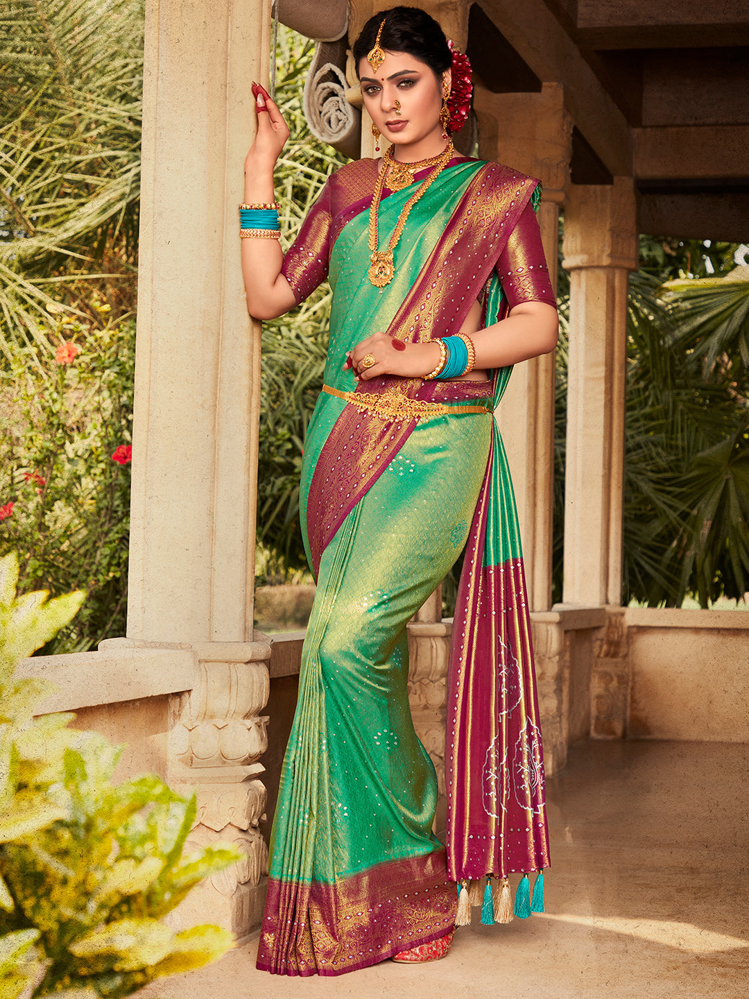 Green And Brown Kanjivaram Saree