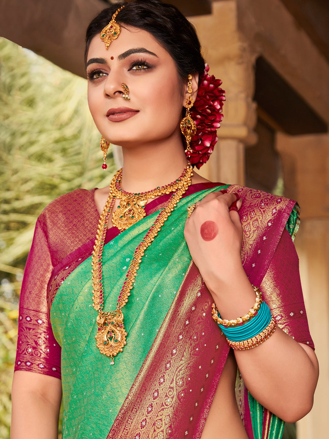 Green And Brown Kanjivaram Saree