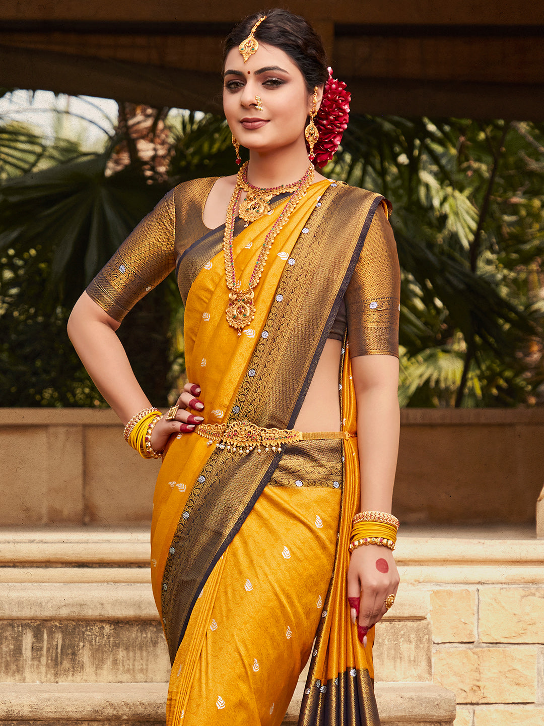 Orange And Blue Kanjivaram Saree