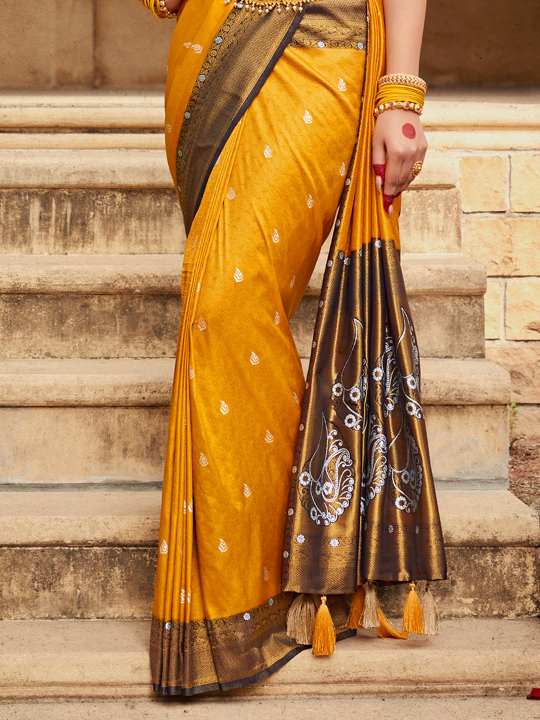 Orange And Blue Kanjivaram Saree
