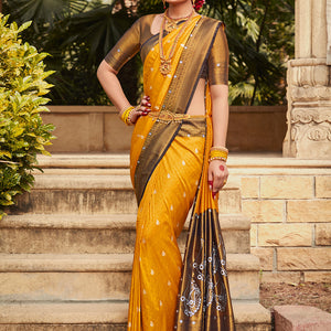 Orange And Blue Kanjivaram Saree