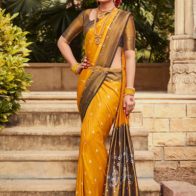 Orange And Blue Kanjivaram Saree