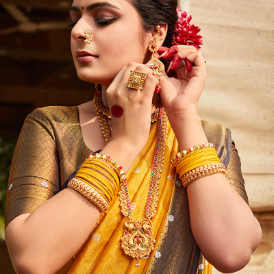 Orange And Blue Kanjivaram Saree