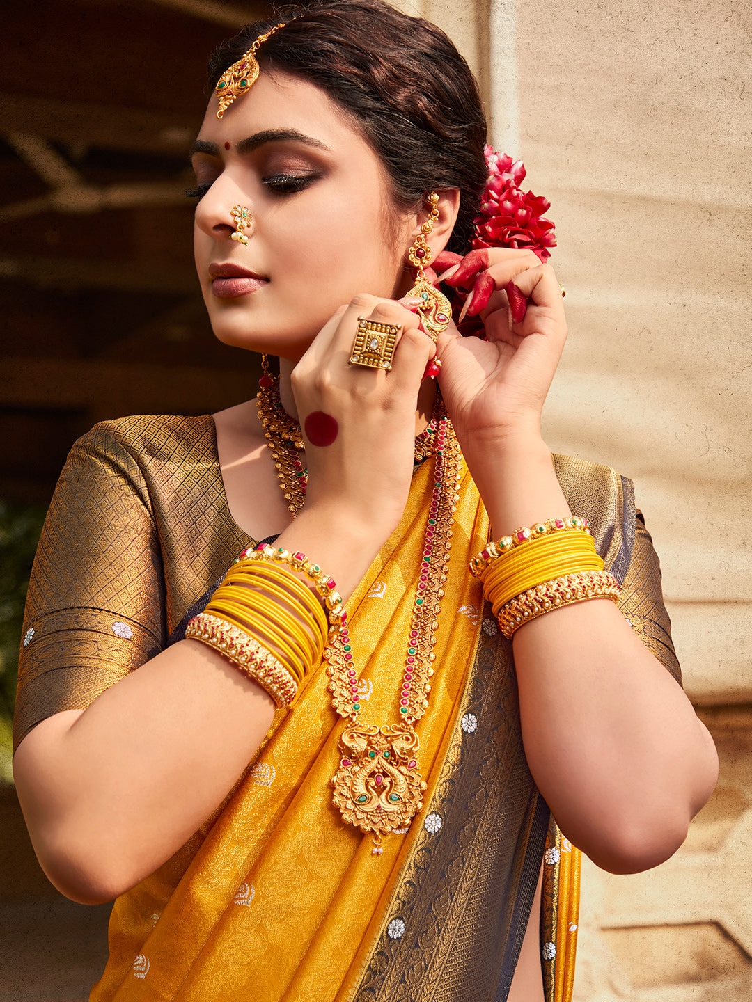 Orange And Blue Kanjivaram Saree