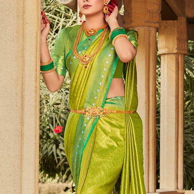 Slime Green Kanjivaram Saree