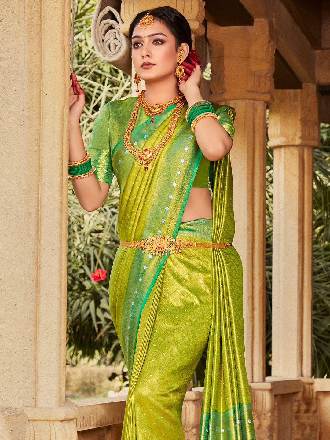 Slime Green Kanjivaram Saree
