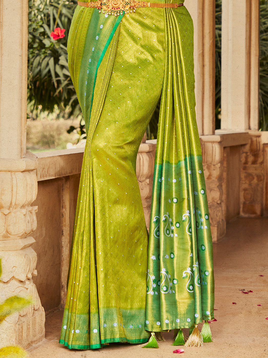 Slime Green Kanjivaram Saree