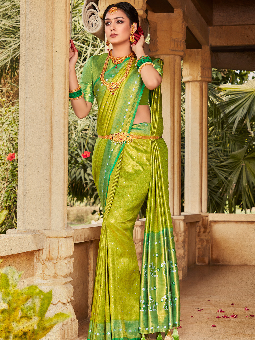 Slime Green Kanjivaram Saree