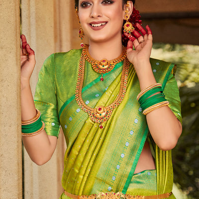 Slime Green Kanjivaram Saree