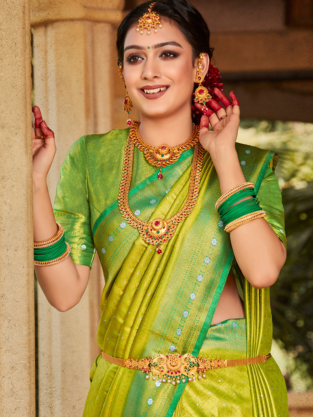 Slime Green Kanjivaram Saree