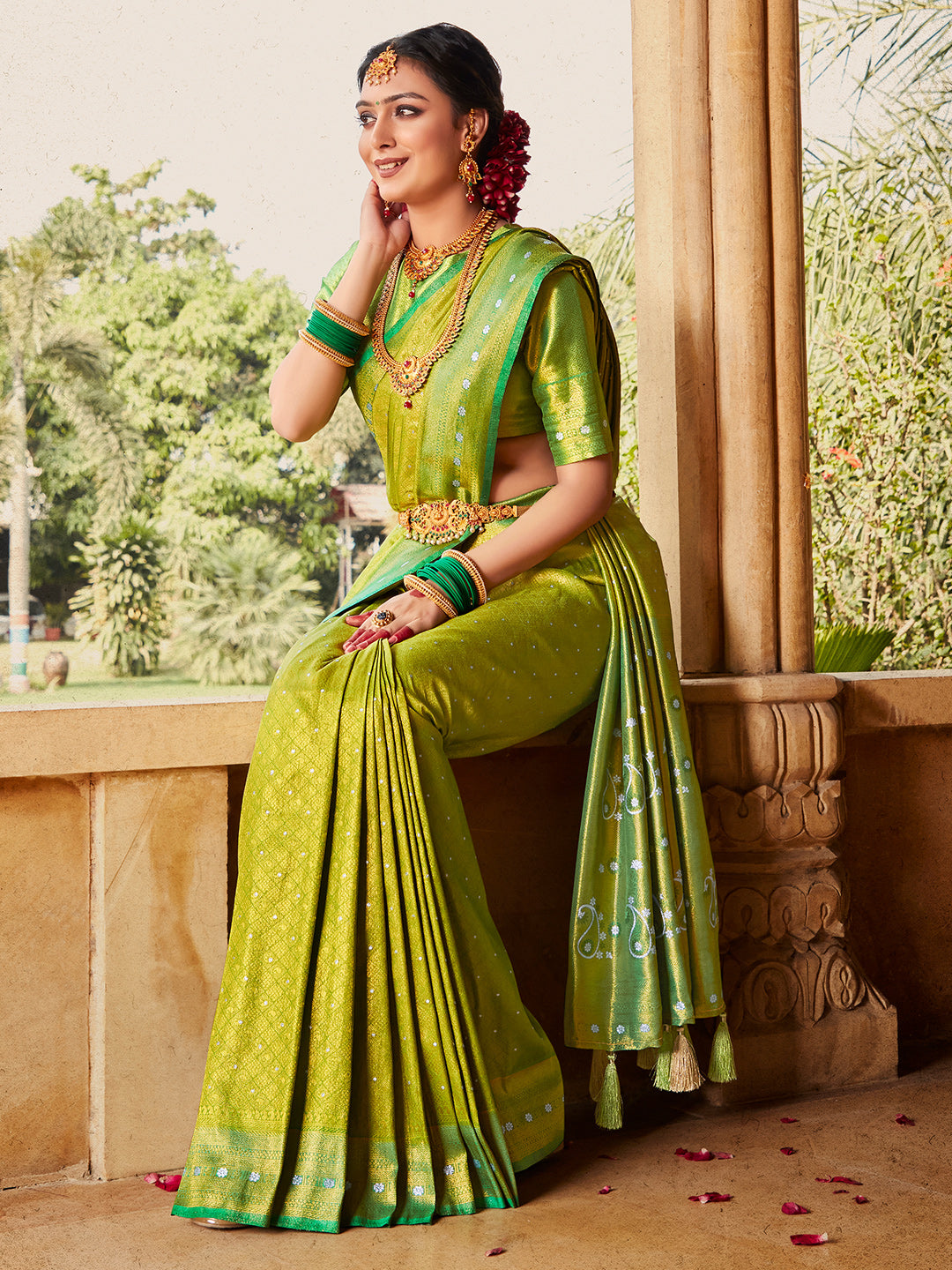 Slime Green Kanjivaram Saree