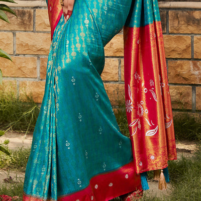 Blue And Red Kanjivaram Saree