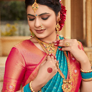 Blue And Red Kanjivaram Saree