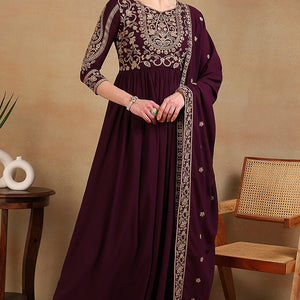 Maroon Poly Georgette Embroidered Anarkali Kurta Set VKSET1513