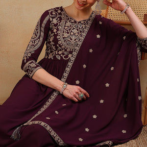 Maroon Poly Georgette Embroidered Anarkali Kurta Set VKSET1513