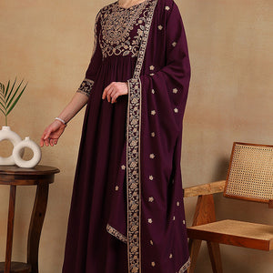Maroon Poly Georgette Embroidered Anarkali Kurta Set VKSET1513
