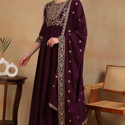 Maroon Poly Georgette Embroidered Anarkali Kurta Set VKSET1513