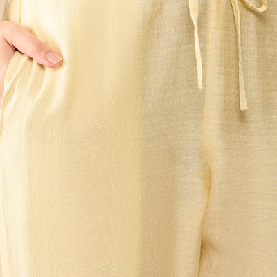 Yellow Viscose Rayon Solid Embroidered A-Line Trouser Kurta Set VKSET1529