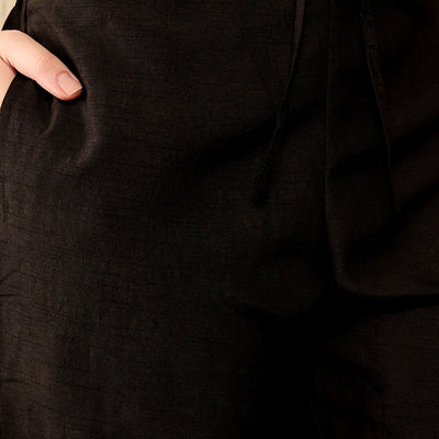 Black Viscose Rayon Solid Embroidered Straight Trouser Kurta Set VKSET1530