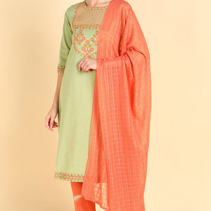 Green Embroidered Kurta Trousers With Dupatta VKSKD1403