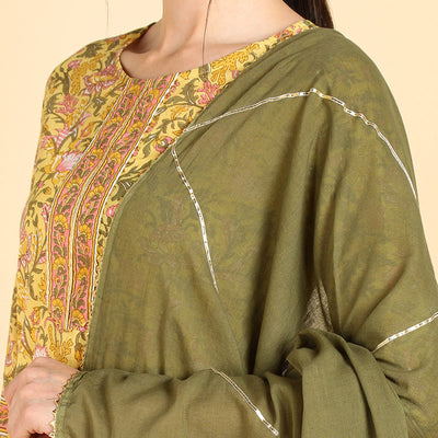 Yellow Pure Cotton Straight Kurta Pant With Dupatta Set VKSKD1405