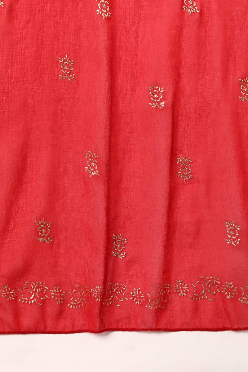 Red Cotton Straight Kurta Pant With Dupatta Set VKSKD1416