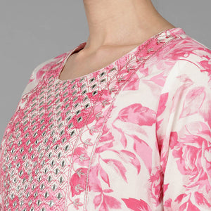 Pink Pure Cotton Floral Straight Kurta Trousers With Dupatta VKSKD1489