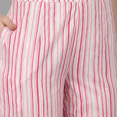 Pink Pure Cotton Floral Straight Kurta Trousers With Dupatta VKSKD1489