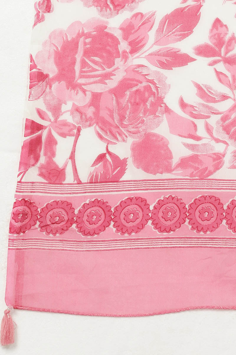 Pink Pure Cotton Floral Straight Kurta Trousers With Dupatta VKSKD1489