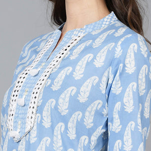 Blue Cotton Straight Kurta Pant With Dupatta VKSKD1628