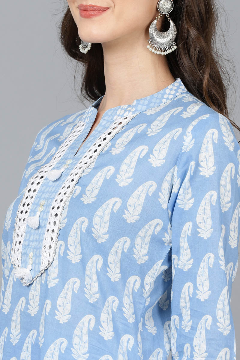Blue Cotton Straight Kurta Pant With Dupatta VKSKD1628