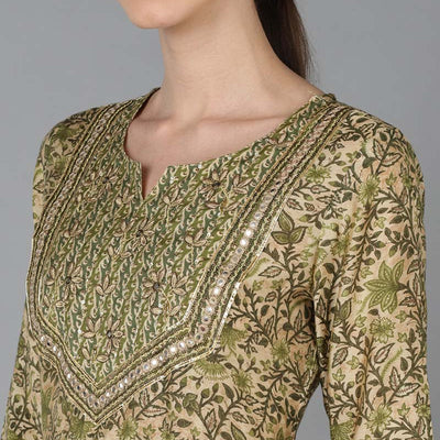 Beige Silk Blend Ethnic Motifs Anarkali Kurta Trousers With Dupatta VKSKD1664
