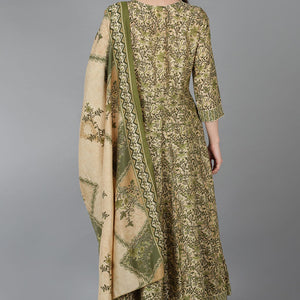 Beige Silk Blend Ethnic Motifs Anarkali Kurta Trousers With Dupatta VKSKD1664