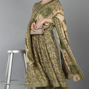 Beige Silk Blend Ethnic Motifs Anarkali Kurta Trousers With Dupatta VKSKD1664