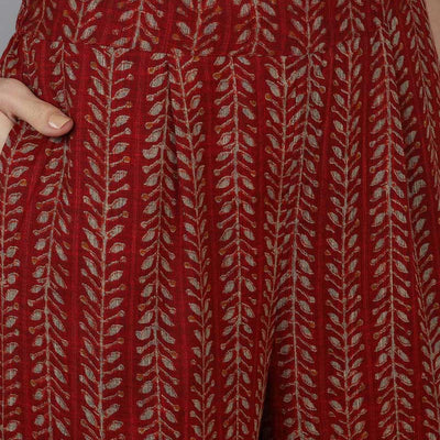 Red Cotton Blend Zari Embroidered Suit Set VKSKD1667