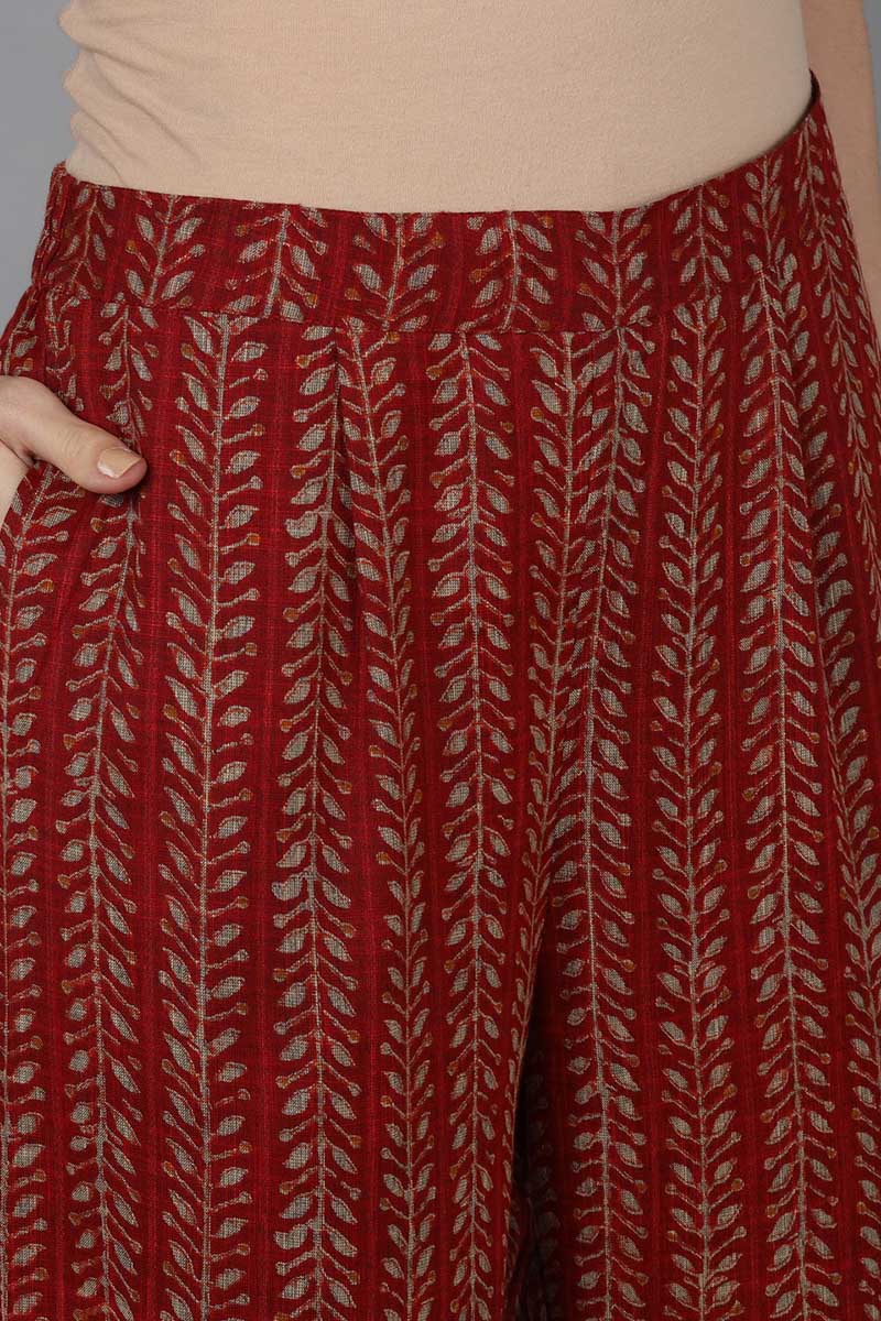 Red Cotton Blend Zari Embroidered Suit Set VKSKD1667